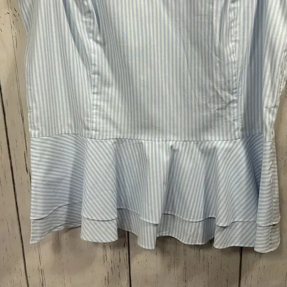 Ivanka Trump Striped Sleeveless Peplum Cotton Nautical Summer Blue White Top - Picture 7 of 12